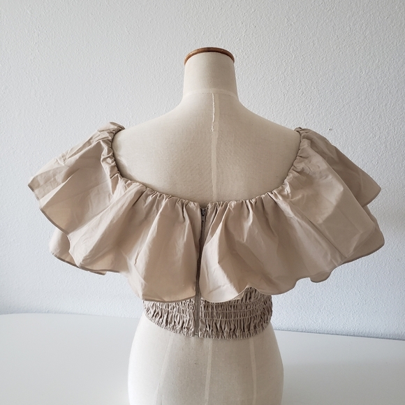 SELF-PORTRAIT- Ruffle Off Shoulder Cotton Poplin Top - Picture 4 of 15
